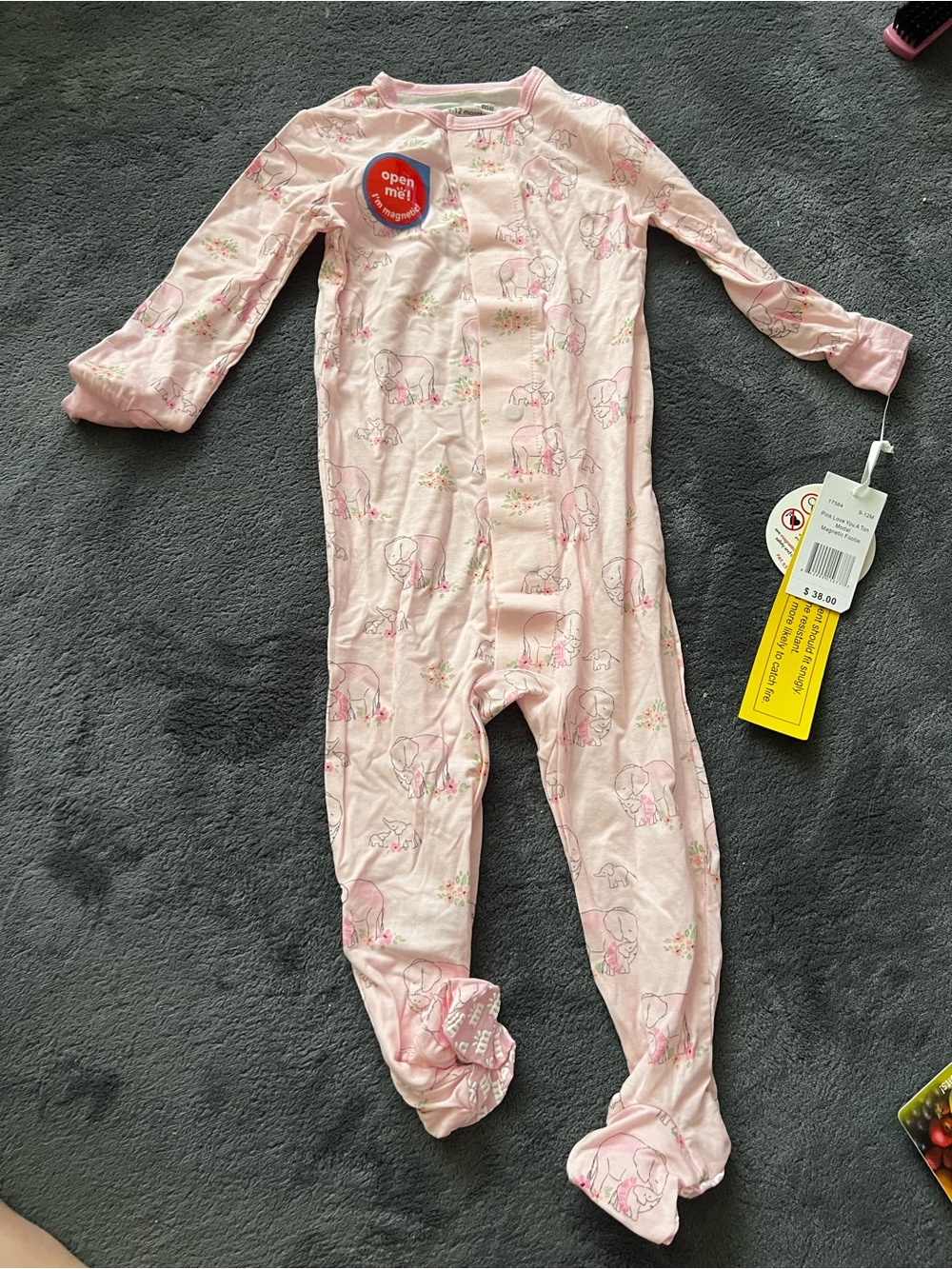 Magnetic me Baby Pink Elephant Print Footed One-Piece nwt 9-12 month